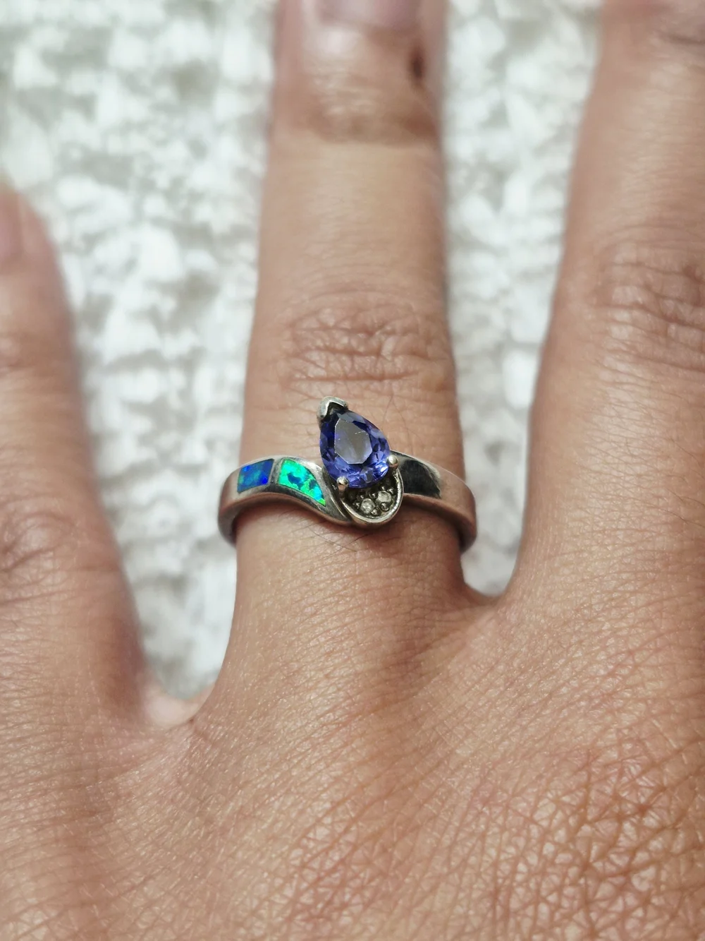 Vintage Sterling Silver Tanzanite & Australian Opal Inlay Ring